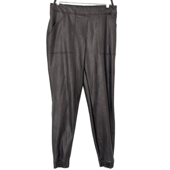 SPANX Faux Leather Jogger Pants High Waist Ruched Goth Y2K Black Women's XL - Picture 4 of 16